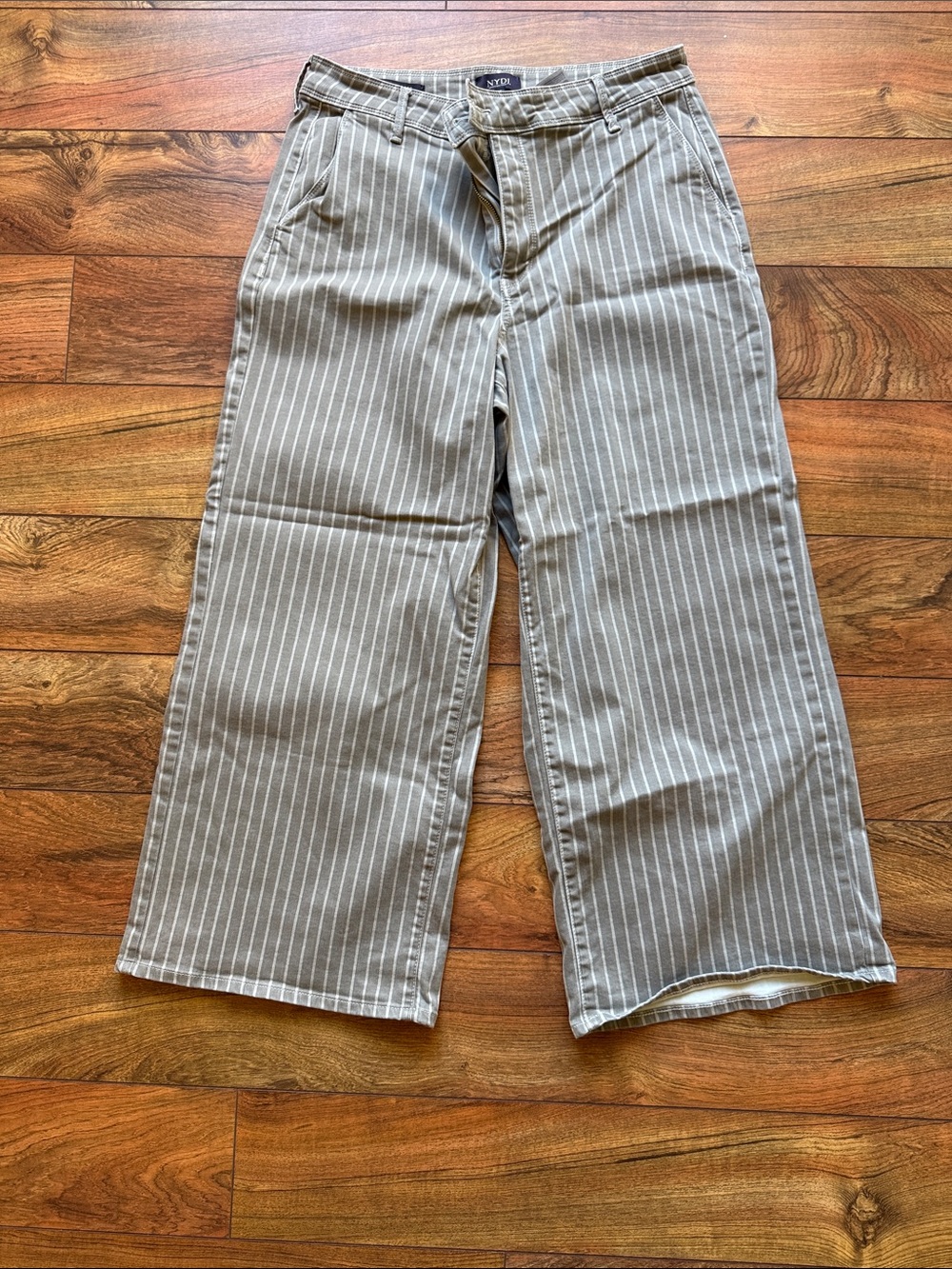 NYDJ Gray Pinstriped Wide-Leg Jeans